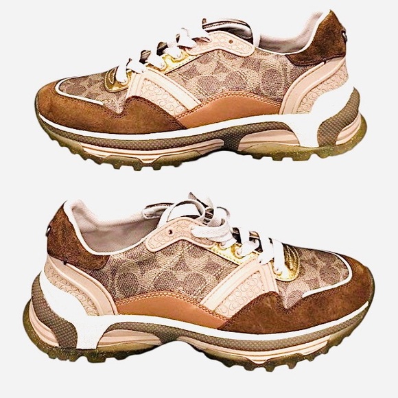NEW— COACH C143 Brown and Cream Women's Sneakers Athletic shoes 🤎🩷 - Picture 2 of 11